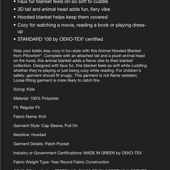 Pillowfort Animal Hooded Blanket - Unicorn - Picture 5 of 8